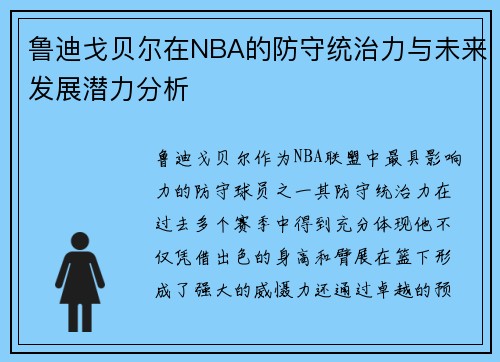 鲁迪戈贝尔在NBA的防守统治力与未来发展潜力分析