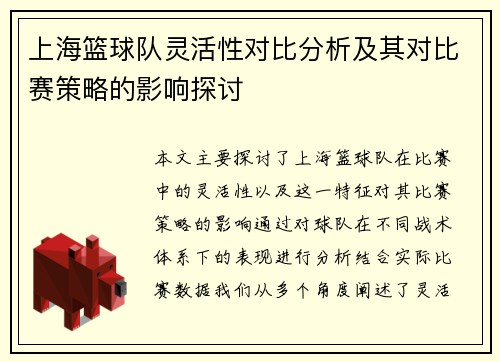 上海篮球队灵活性对比分析及其对比赛策略的影响探讨